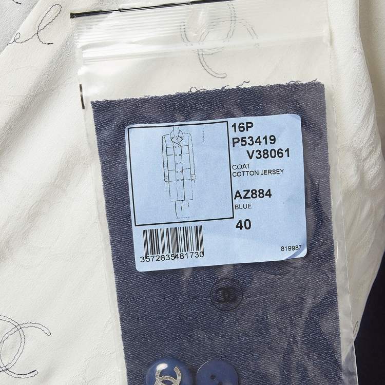 Pre Owned Chanel Blue Cotton Blend Double Breasted Mid-Length Coat M