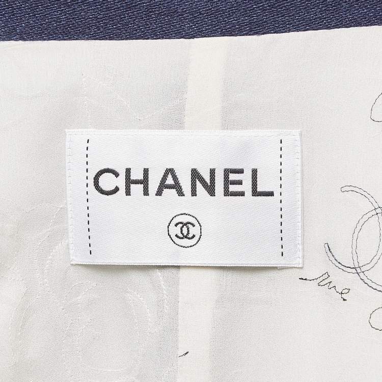 Pre Owned Chanel Blue Cotton Blend Double Breasted Mid-Length Coat M