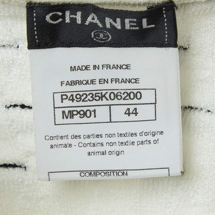 Pre Owned Chanel White Perforated Knit Bow Appliqued Sleeveless Top L