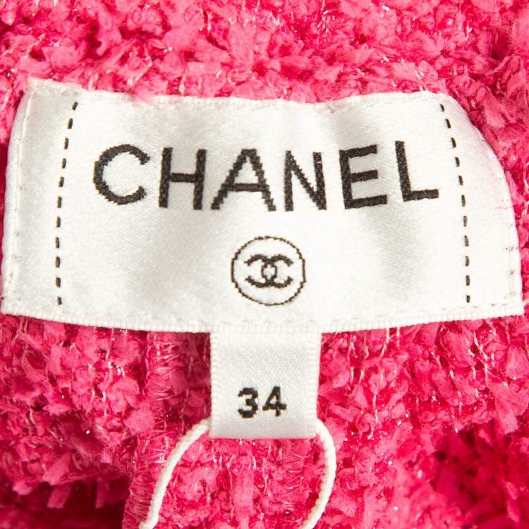 Pre Owned Chanel Pink Tweed Elasticated Waist Pants S