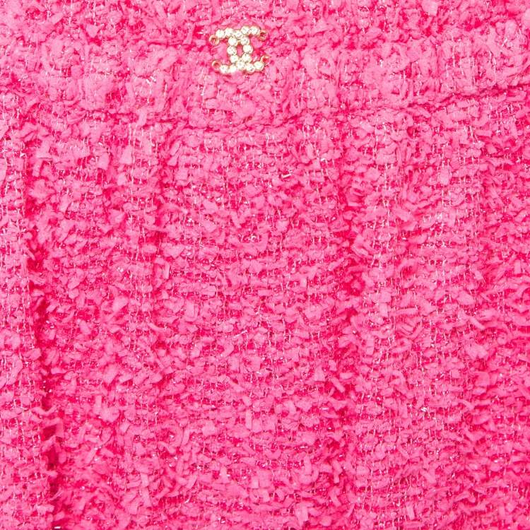Pre Owned Chanel Pink Tweed Elasticated Waist Pants S