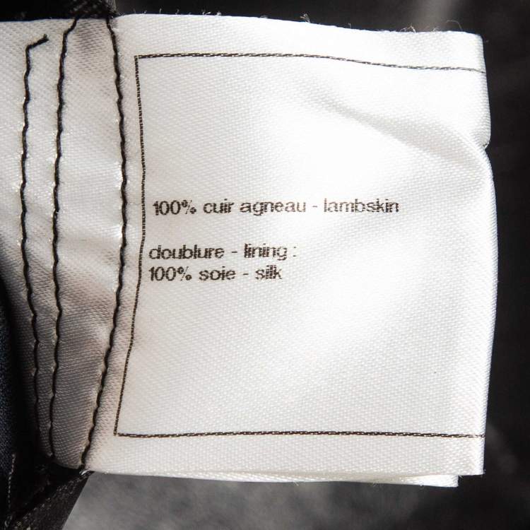 Pre Owned Chanel Black Leather Pearl Button Detail Cropped Jacket M