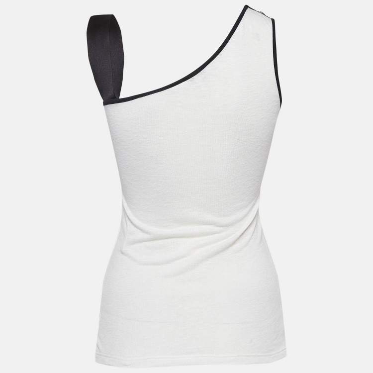Pre Owned Chanel White Clock Embroidered Knit Tank Top S