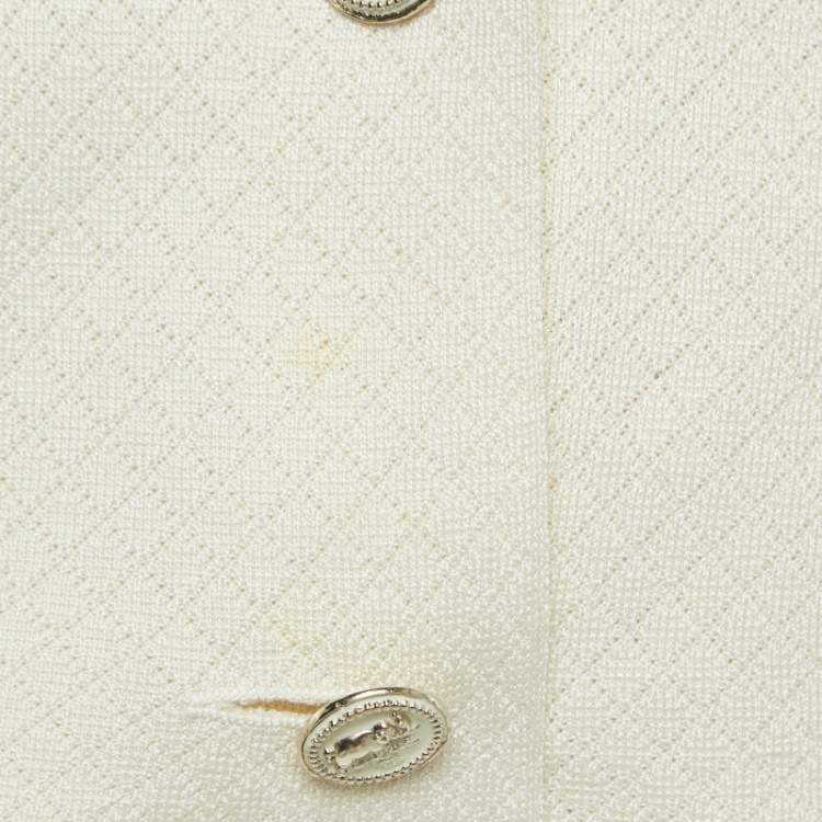 Pre Owned Chanel Off White Lozenge Knit Cropped Shirt S
