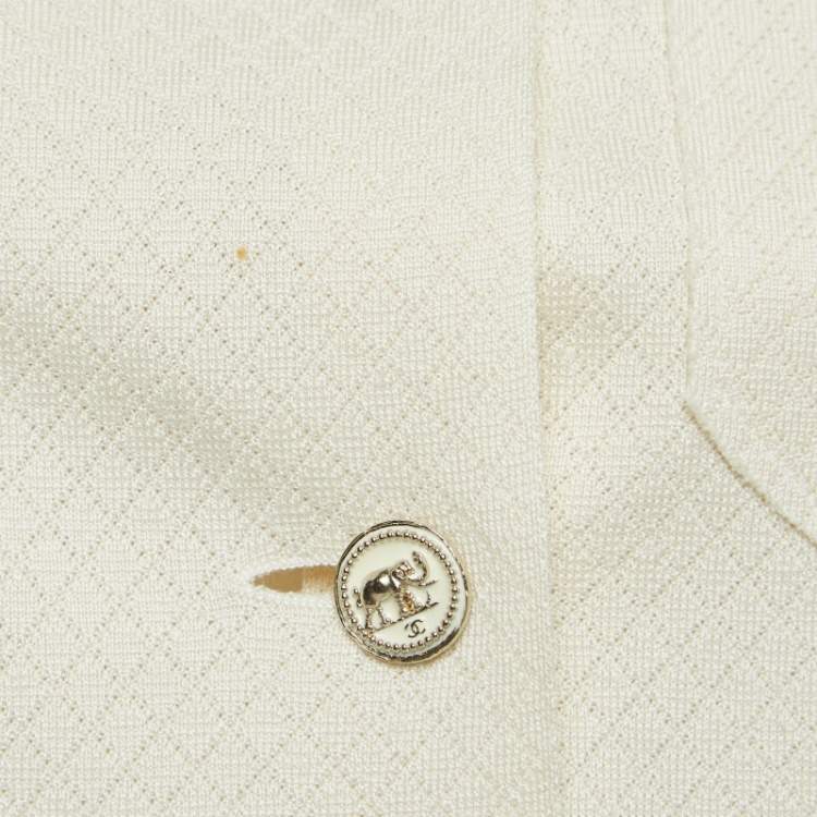 Pre Owned Chanel Off White Lozenge Knit Cropped Shirt S