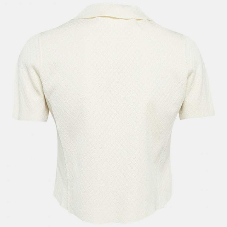 Pre Owned Chanel Off White Lozenge Knit Cropped Shirt S