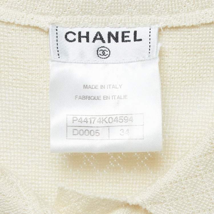 Pre Owned Chanel Off White Lozenge Knit Cropped Shirt S