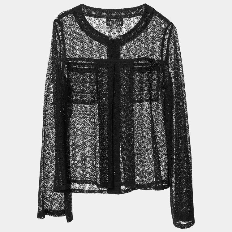 Pre Owned Chanel Black Floral Lace Buttoned Top S
