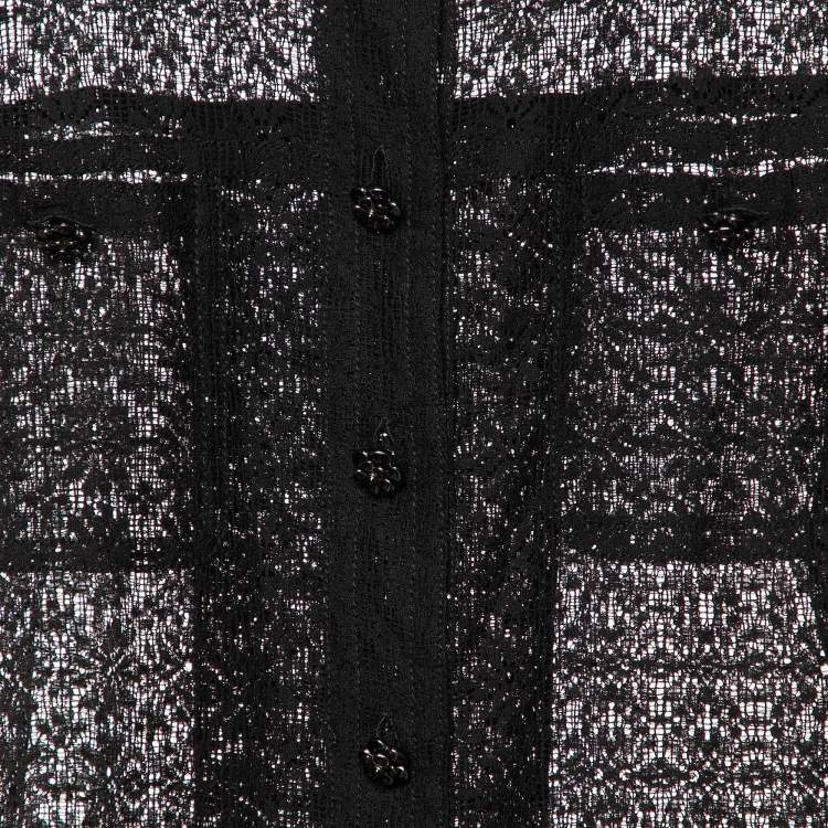 Pre Owned Chanel Black Floral Lace Buttoned Top S