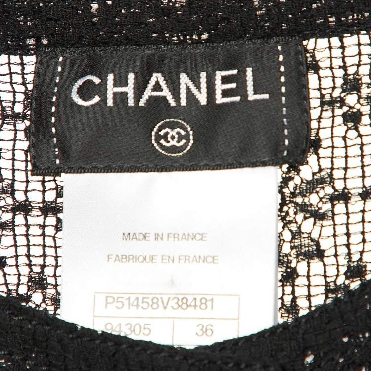 Pre Owned Chanel Black Floral Lace Buttoned Top S