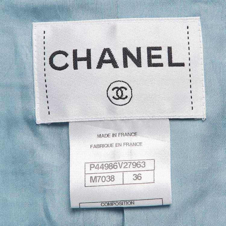 Pre Owned Chanel Light Blue Tweed Jacket S