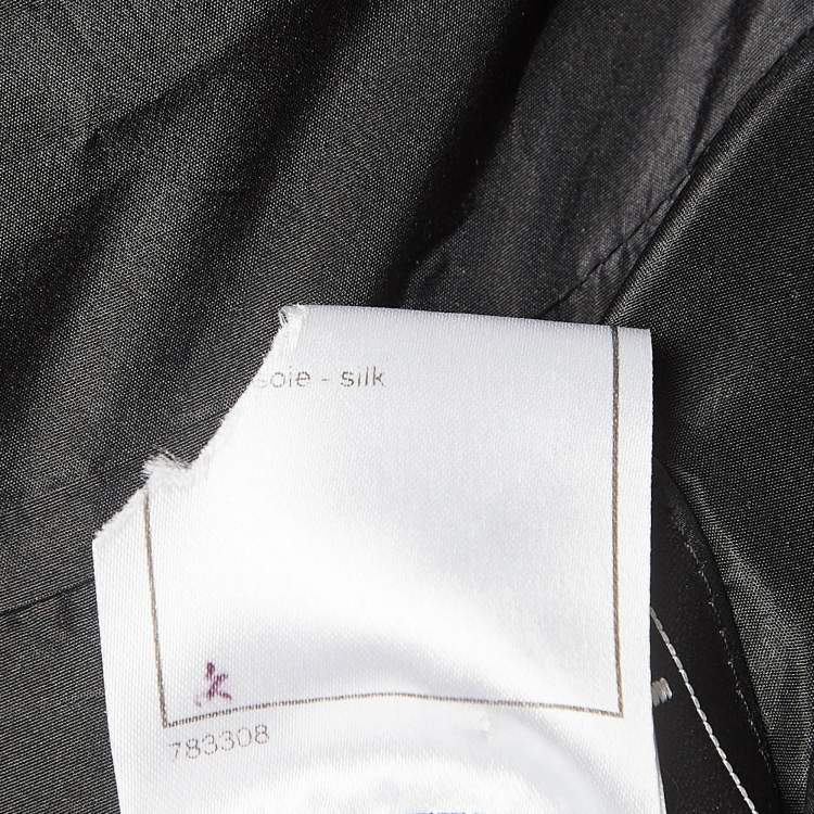 Pre Owned Chanel Black Silk Gathered Yoke Mid-Length Coat M