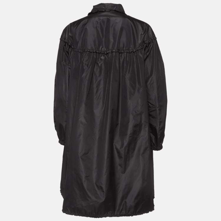 Pre Owned Chanel Black Silk Gathered Yoke Mid-Length Coat M