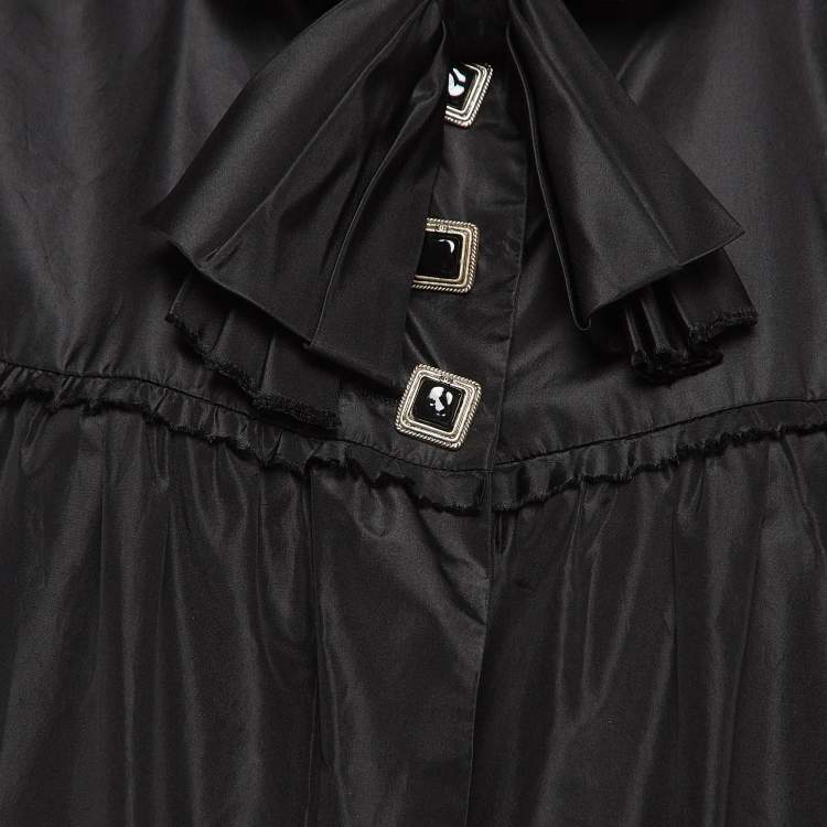 Pre Owned Chanel Black Silk Gathered Yoke Mid-Length Coat M