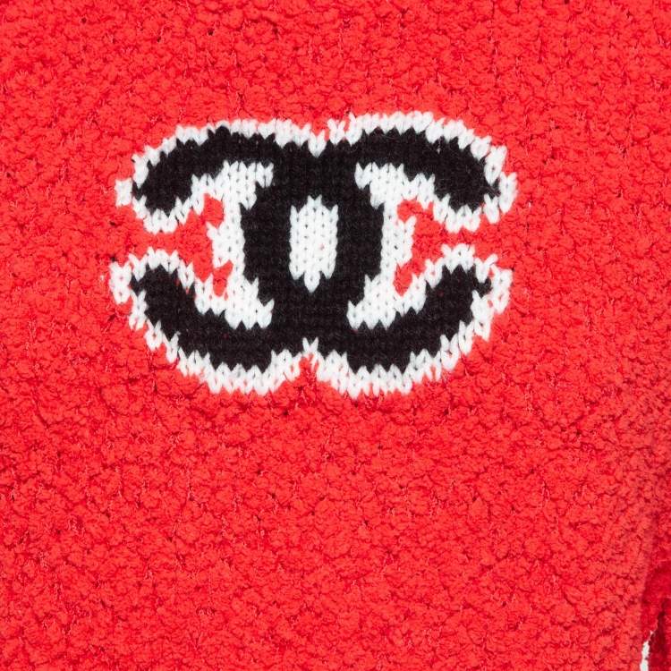 Pre Owned Chanel Red CC Intarsia Teddy Knit Jumper M
