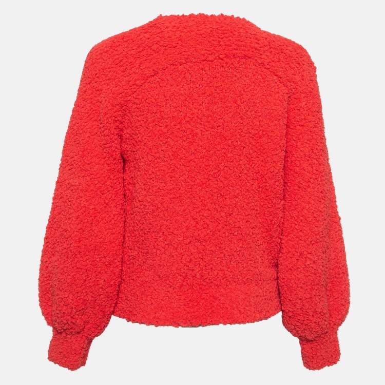 Pre Owned Chanel Red CC Intarsia Teddy Knit Jumper M