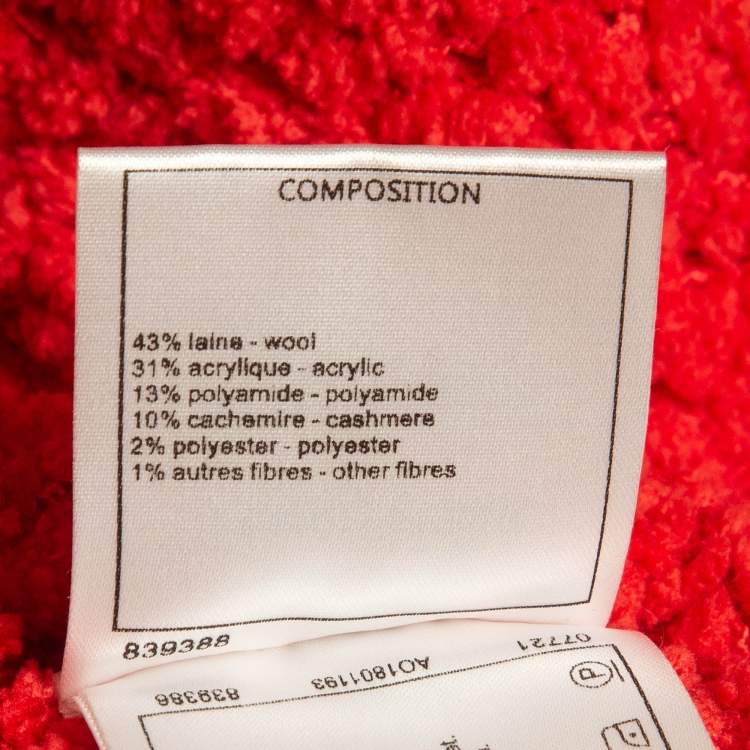 Pre Owned Chanel Red CC Intarsia Teddy Knit Jumper M