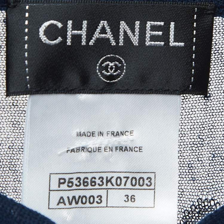 Pre Owned Chanel Navy Blue Polka Dots Knit Short Dress S