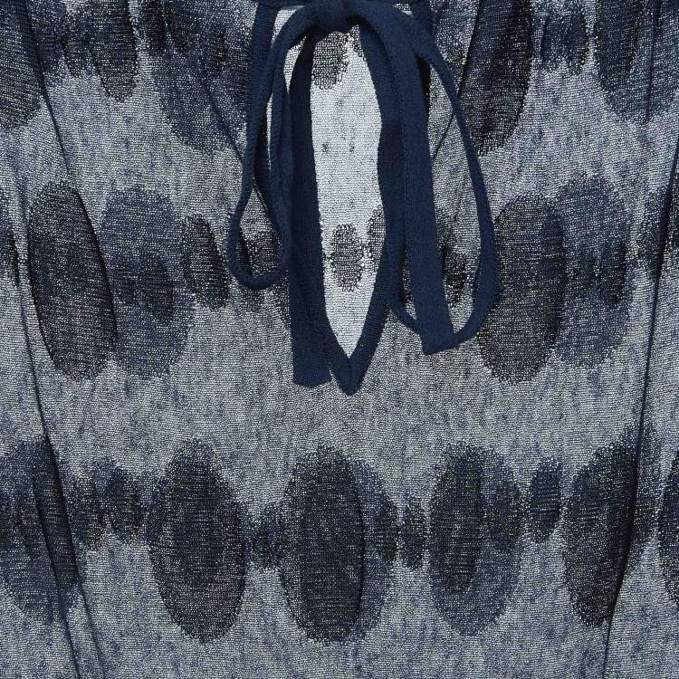 Pre Owned Chanel Navy Blue Polka Dots Knit Short Dress S