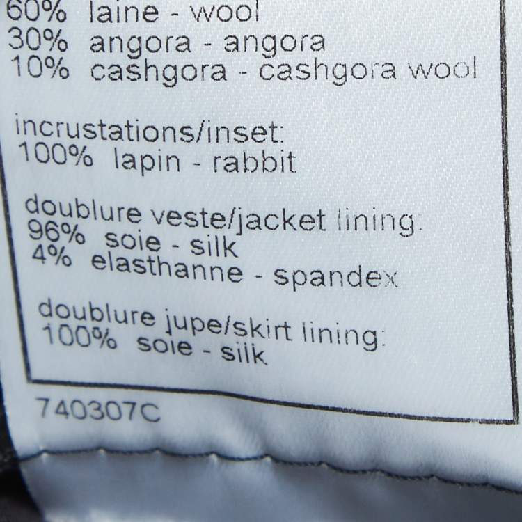 Pre Owned Chanel Black/Grey Patterned Wool Fur Trimmed Skirt S