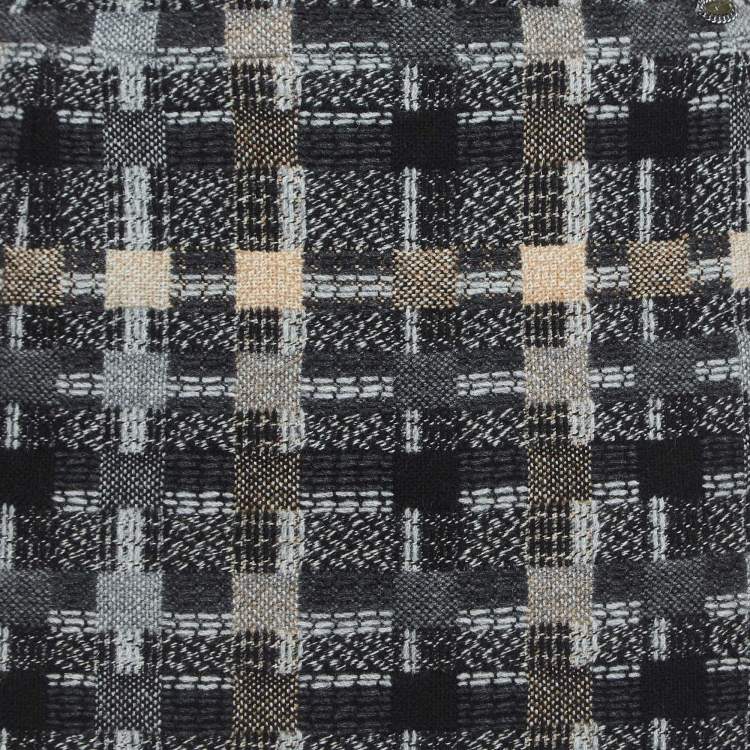 Pre Owned Chanel Black/Grey Patterned Wool Fur Trimmed Skirt S