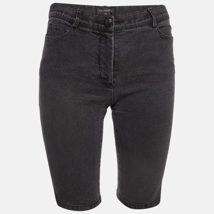 Pre Owned Chanel Dark Grey Denim Short S 28"