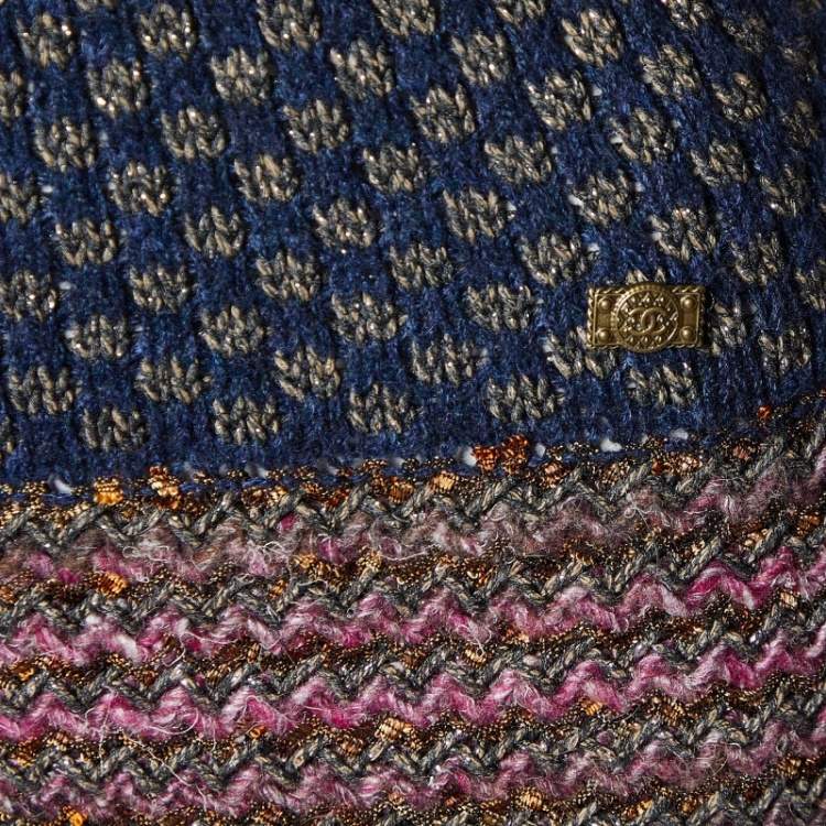 Pre Owned Chanel Multicolor Lurex Wool Knit Byzance Midi Dress L