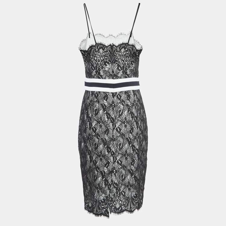 Pre Owned Chanel Black Floral Lace Mini Sleeveless Dress M