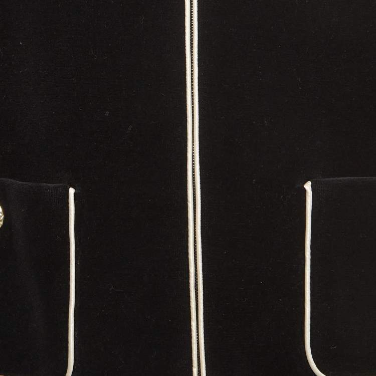 Pre Owned Chanel Black Velvet Contrast Trim Crop Jacket M