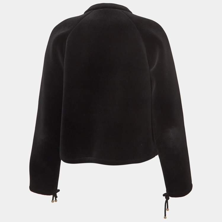 Pre Owned Chanel Black Velvet Contrast Trim Crop Jacket M