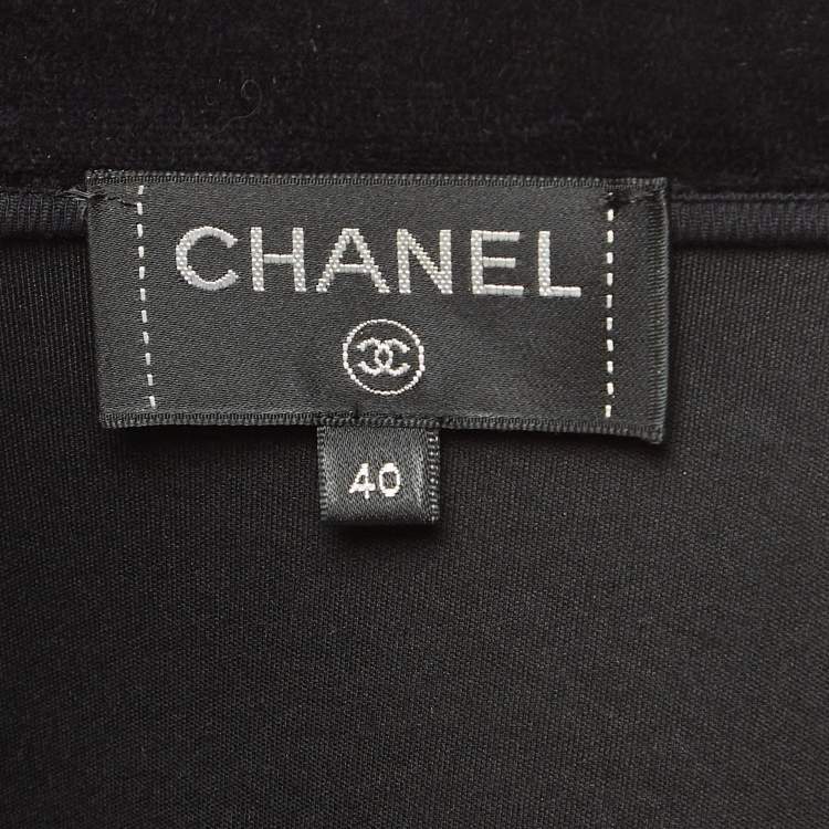 Pre Owned Chanel Black Velvet Contrast Trim Crop Jacket M