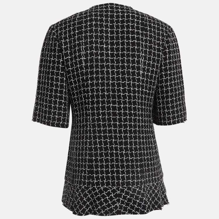 Pre Owned Chanel Black Check Lurex Tweed Short Sleeve  Jacket M