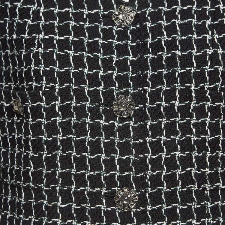 Pre Owned Chanel Black Check Lurex Tweed Short Sleeve  Jacket M