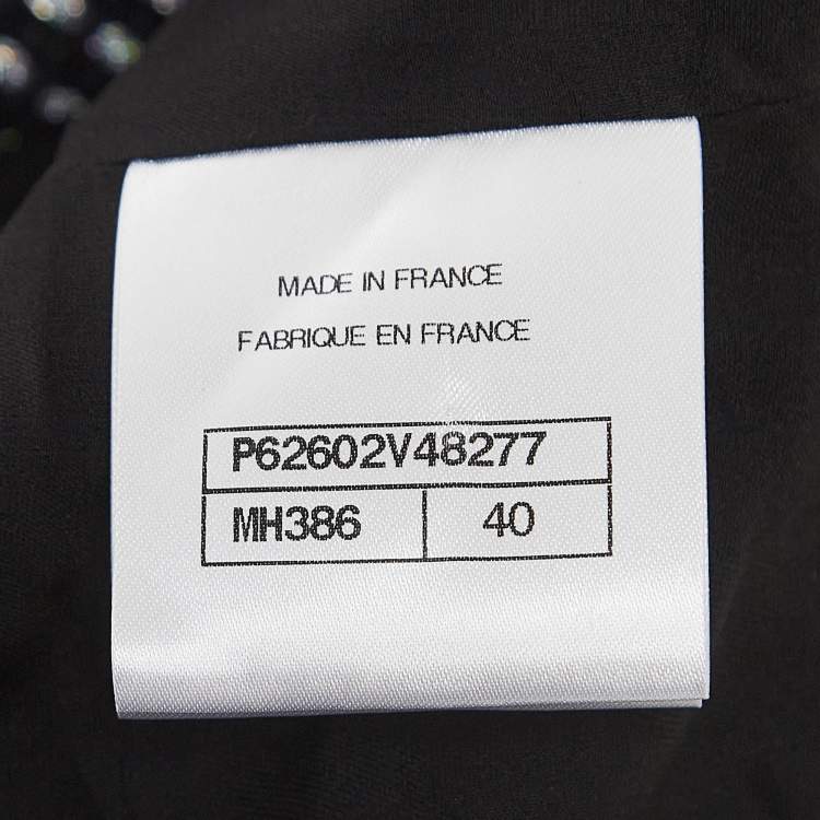 Pre Owned Chanel Black and Metallic Silver Tweed Coat M