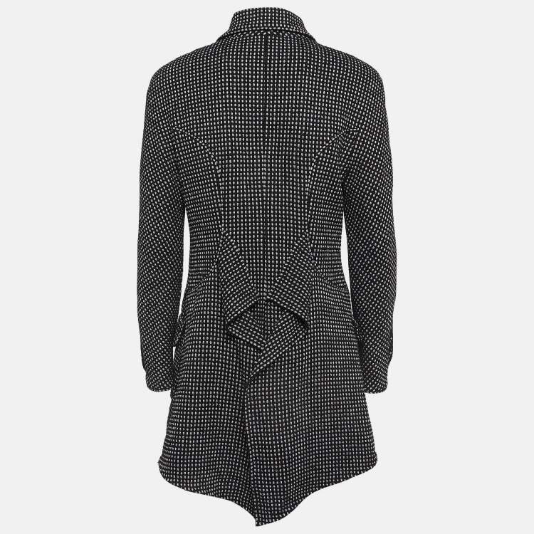 Pre Owned Chanel Black and Metallic Silver Tweed Coat M