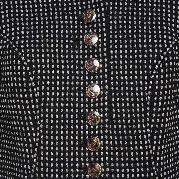 Pre Owned Chanel Black and Metallic Silver Tweed Coat M