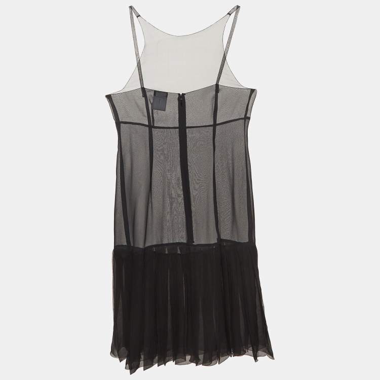 Pre Owned Chanel Black Sheer Silk Mini Sleeveless Dress M