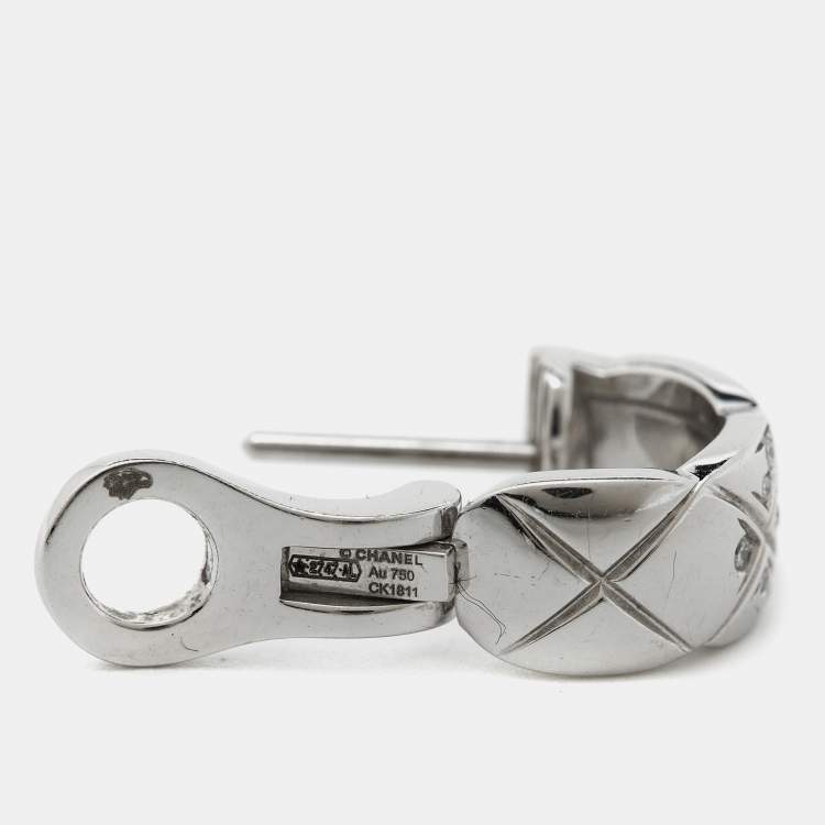 Pre Owned Chanel Coco Crush Diamond 18K White Gold Hoop Earrings