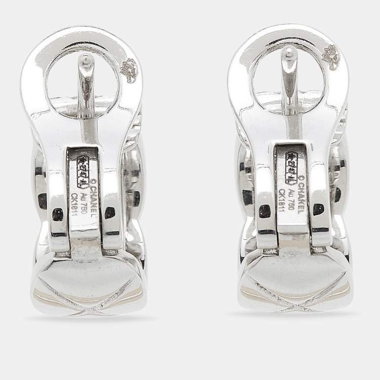Pre Owned Chanel Coco Crush Diamond 18K White Gold Hoop Earrings