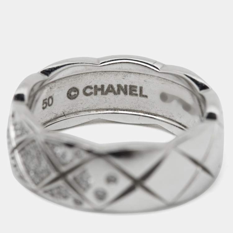 Pre Owned Chanel Coco Crush Diamond 18K White Gold Band Ring 50
