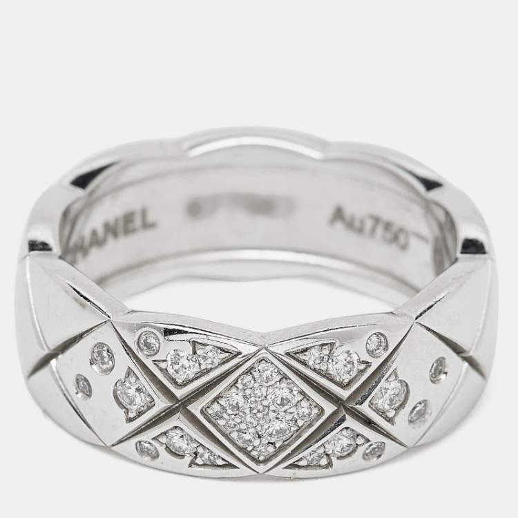 Pre Owned Chanel Coco Crush Diamond 18K White Gold Band Ring 50