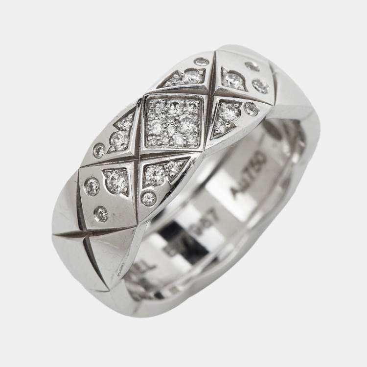 Pre Owned Chanel Coco Crush Diamond 18K White Gold Band Ring 50