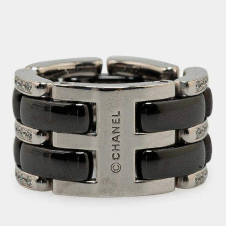 Pre Owned Chanel 18K White Gold Ceramic Ultra Ring #48