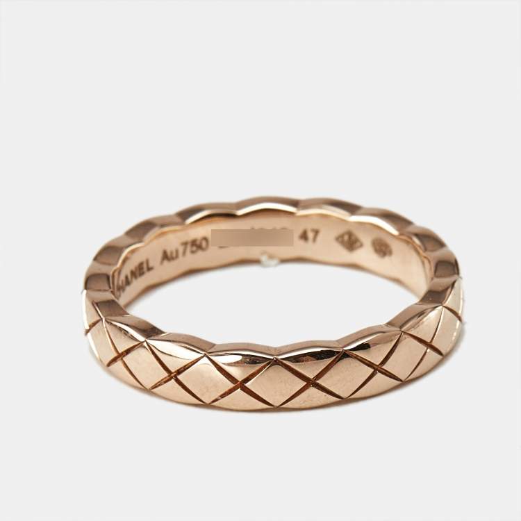 Pre Owned Chanel Coco Crush Quilted Motif 18k Rose Gold Mini Band Ring Size 47