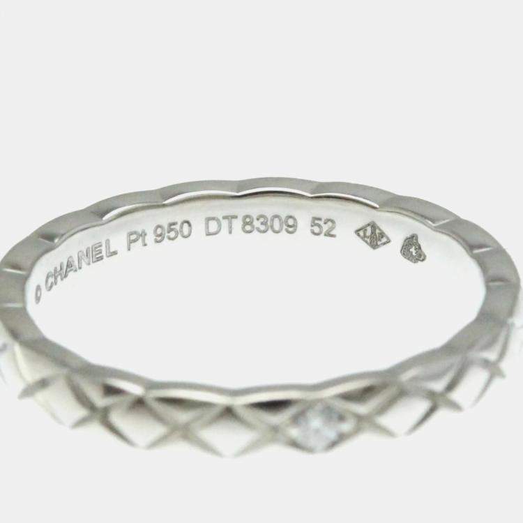 Pre Owned Chanel Coco Crush Ring Mini Diamond and Platinum Band Ring EU 52