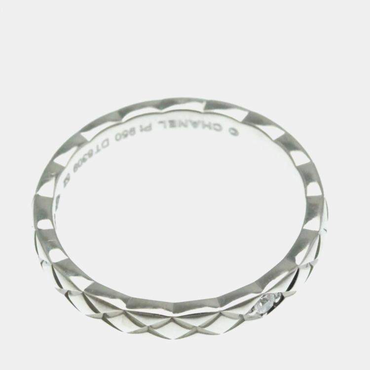 Pre Owned Chanel Coco Crush Ring Mini Diamond and Platinum Band Ring EU 52