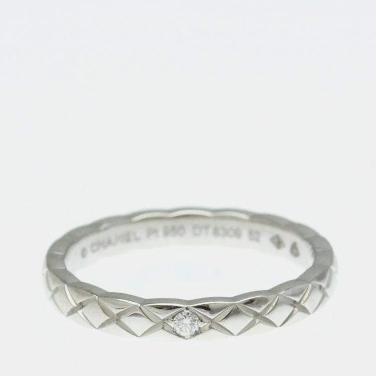 Pre Owned Chanel Coco Crush Ring Mini Diamond and Platinum Band Ring EU 52
