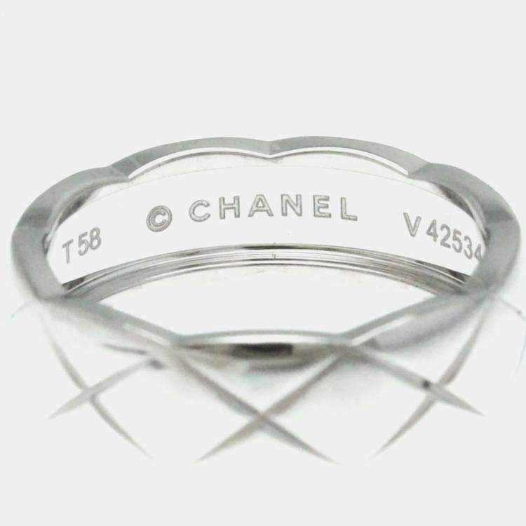 Pre Owned Chanel Coco Crush Ring Medium Model White Gold 18K Band Ring EU 58