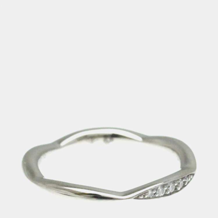 Pre Owned Chanel Camellia Diamond and Platinum Band Ring EU 50