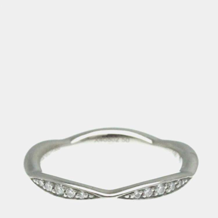 Pre Owned Chanel Camellia Diamond and Platinum Band Ring EU 50